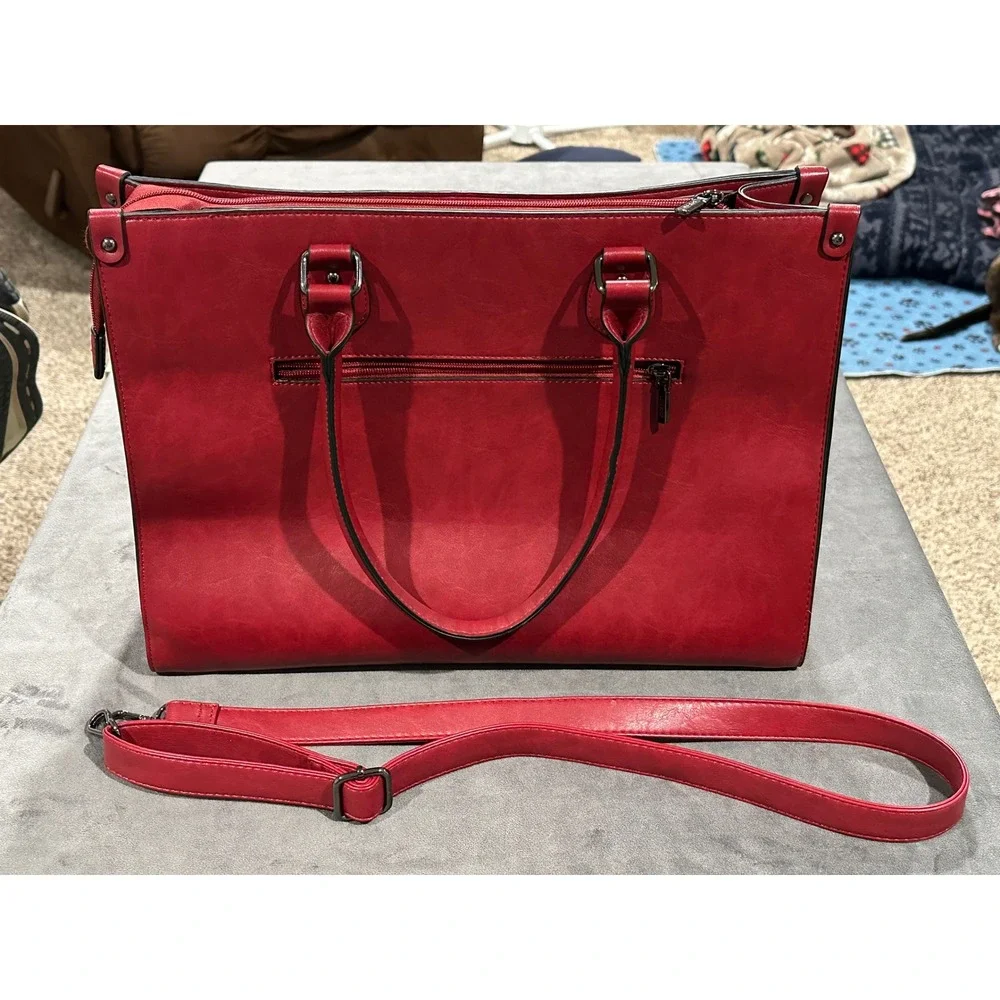 LOVEVOOK Red Business Laptop Bag Vegan Leather Tote Crossbody Briefcase Womens
